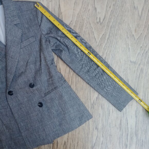 Theory size 4 linen blend double breasted blazer jacket lightweight gray - Picture 7 of 16